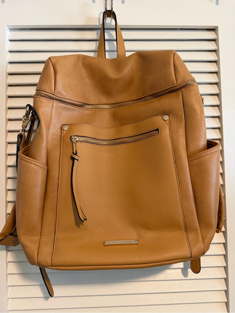 Poppy & Peonies Tan Leather Backpack with Gold Hardware